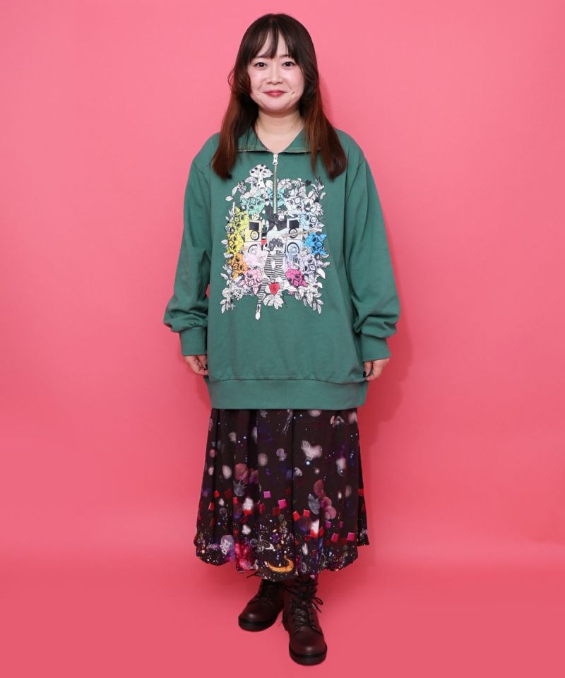 スカラーちゃんと時計と音楽柄裏毛チュニック-3