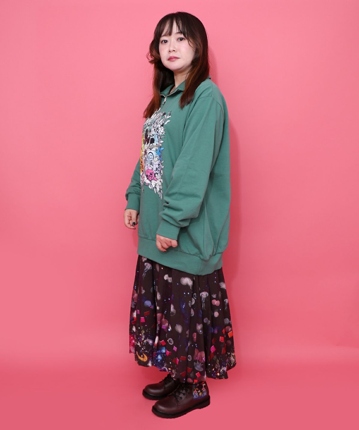 スカラーちゃんと時計と音楽柄裏毛チュニック-4