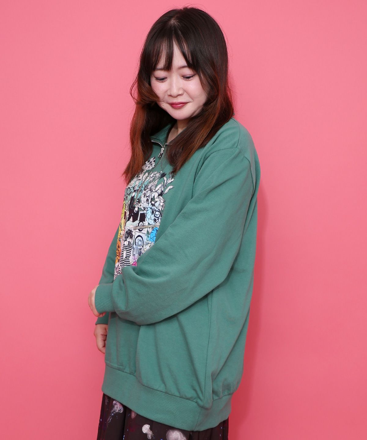 スカラーちゃんと時計と音楽柄裏毛チュニック-5