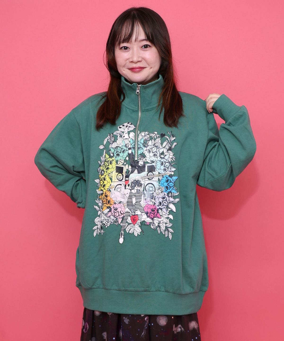 スカラーちゃんと時計と音楽柄裏毛チュニック-9