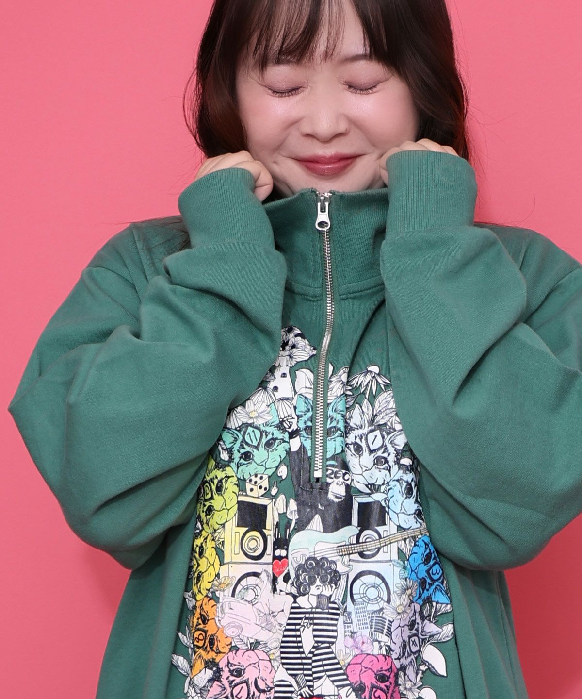 スカラーちゃんと時計と音楽柄裏毛チュニック-10