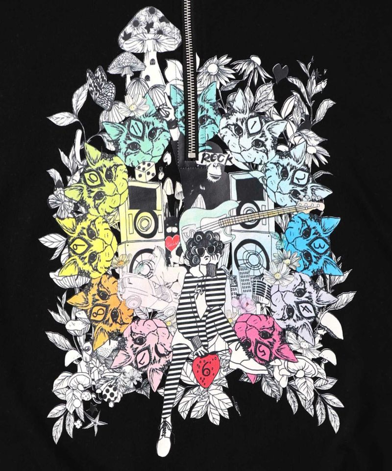 スカラーちゃんと時計と音楽柄裏毛チュニック-14