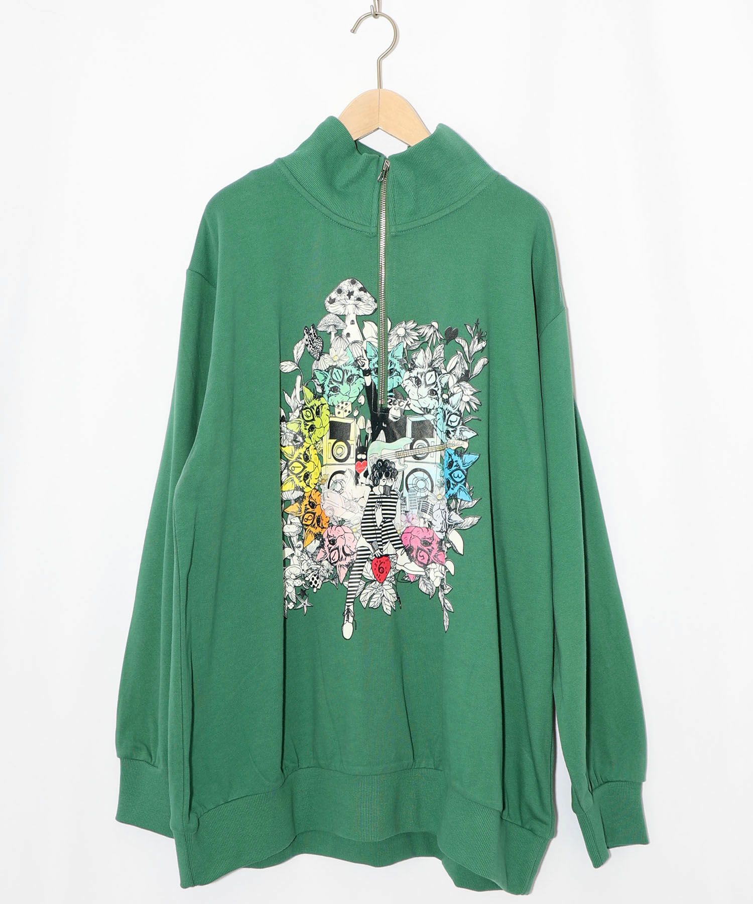 スカラーちゃんと時計と音楽柄裏毛チュニック-15