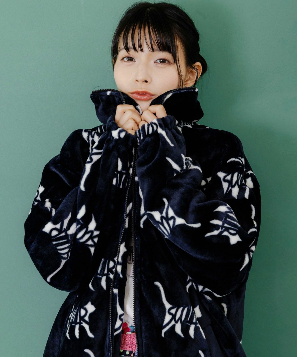 スカラー柄展開フランネル×タフタブルゾン-1