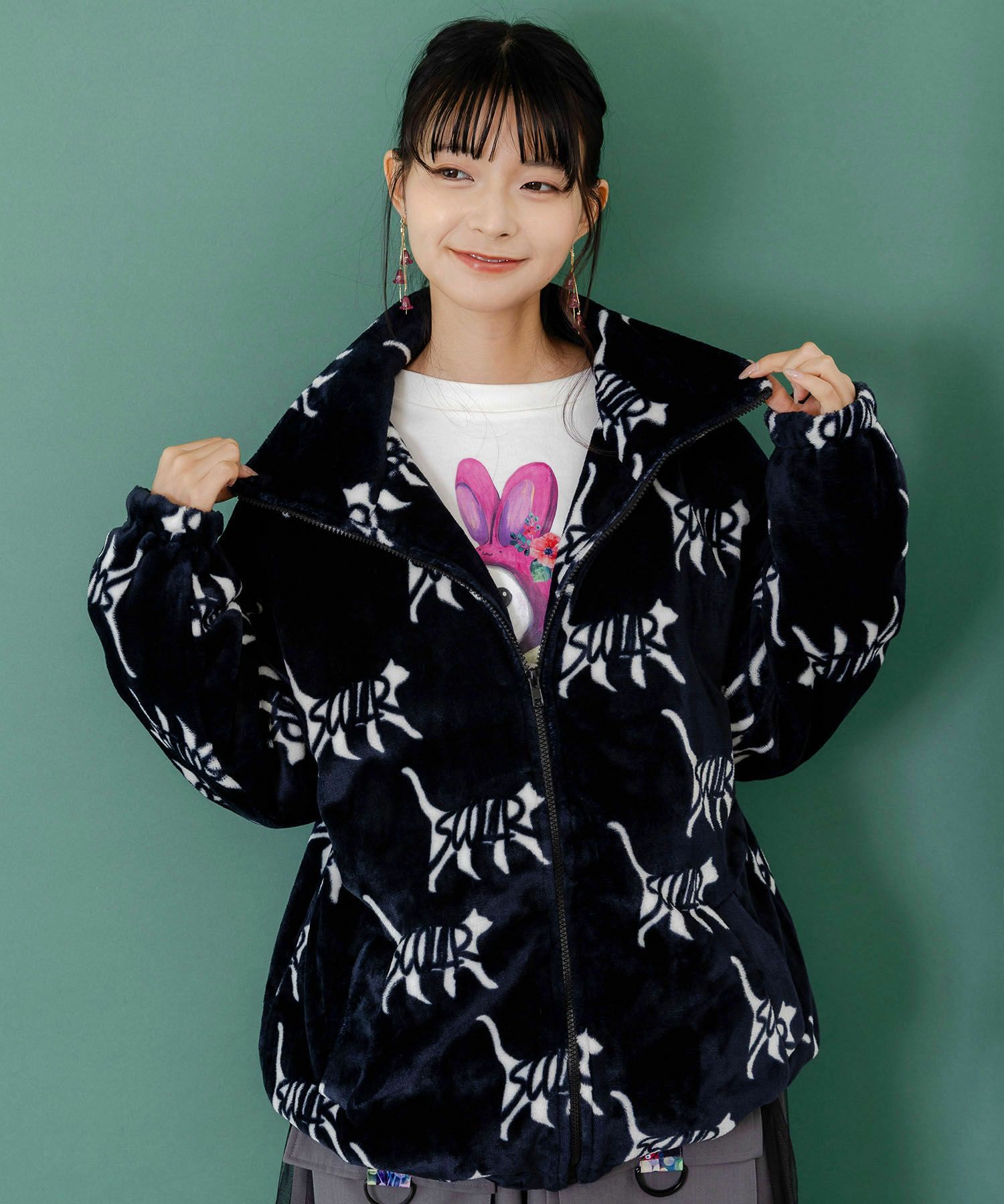 スカラー柄展開フランネル×タフタブルゾン-3