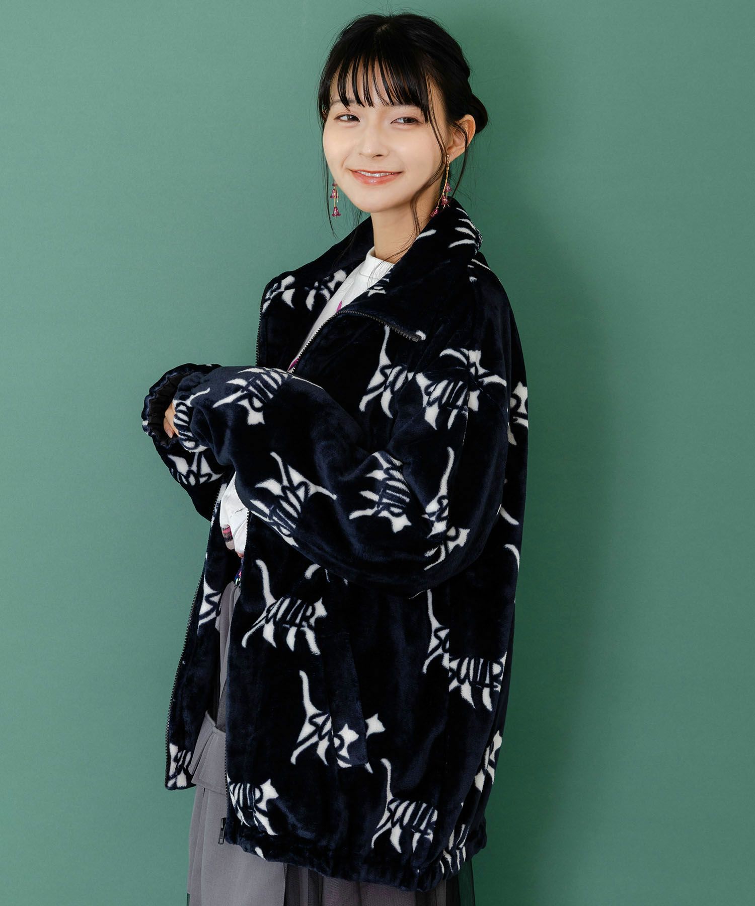 スカラー柄展開フランネル×タフタブルゾン-4