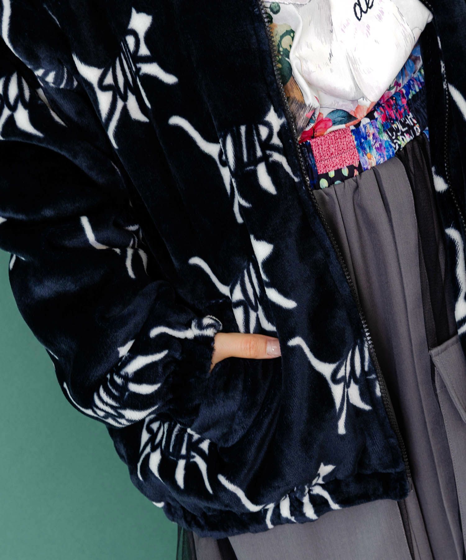 スカラー柄展開フランネル×タフタブルゾン-6