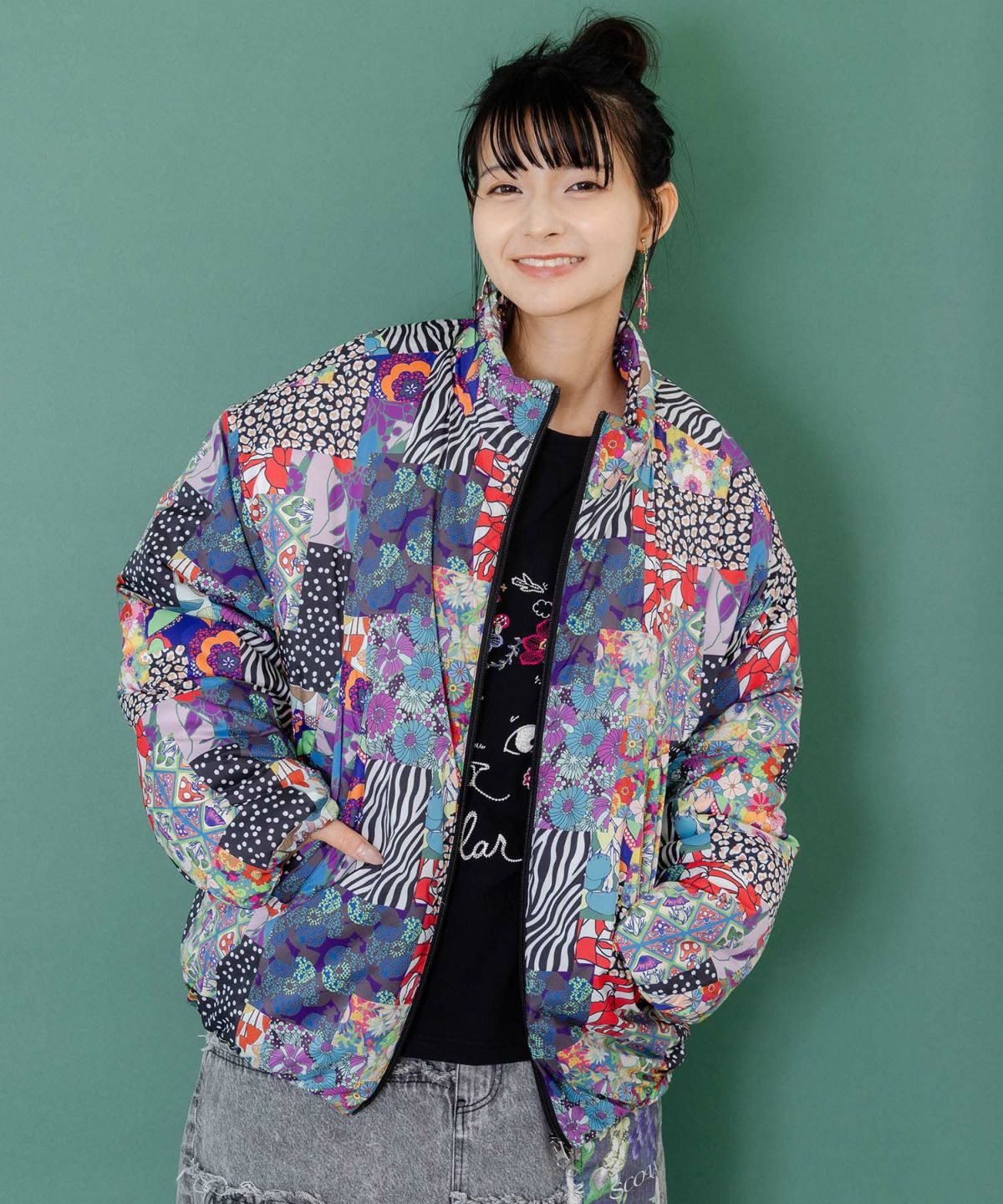 スカラー柄展開 中綿シンサレートブルゾン-11