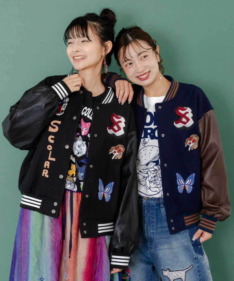 メルトン×合皮 異素材切替スタジャン-1