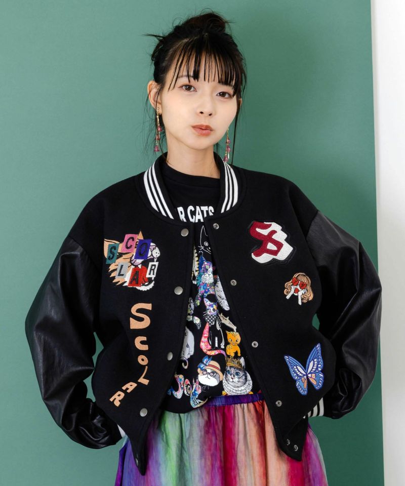 メルトン×合皮 異素材切替スタジャン-2