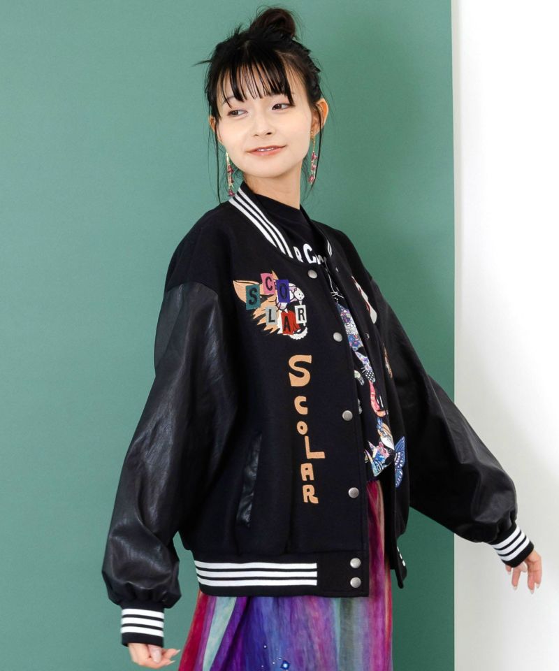 メルトン×合皮 異素材切替スタジャン-5