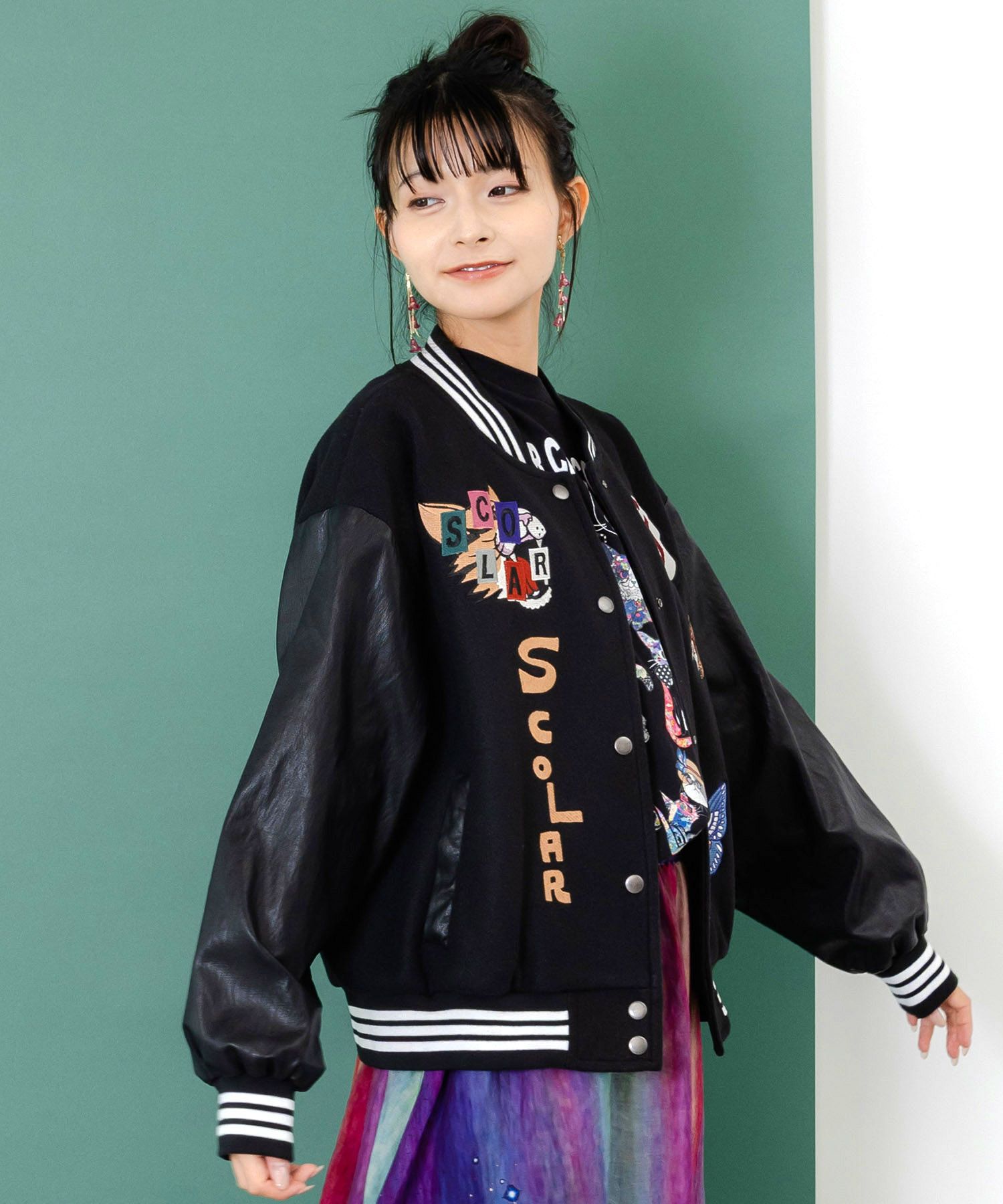 メルトン×合皮 異素材切替スタジャン-5