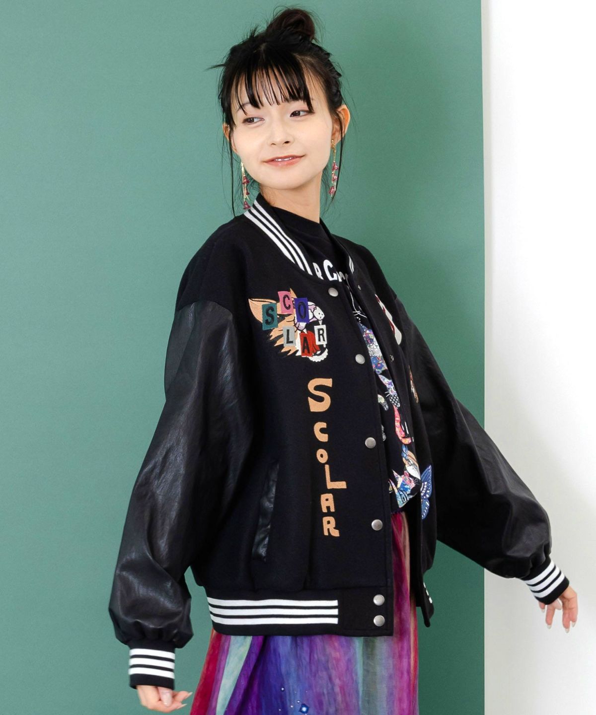 メルトン×合皮 異素材切替スタジャン-5