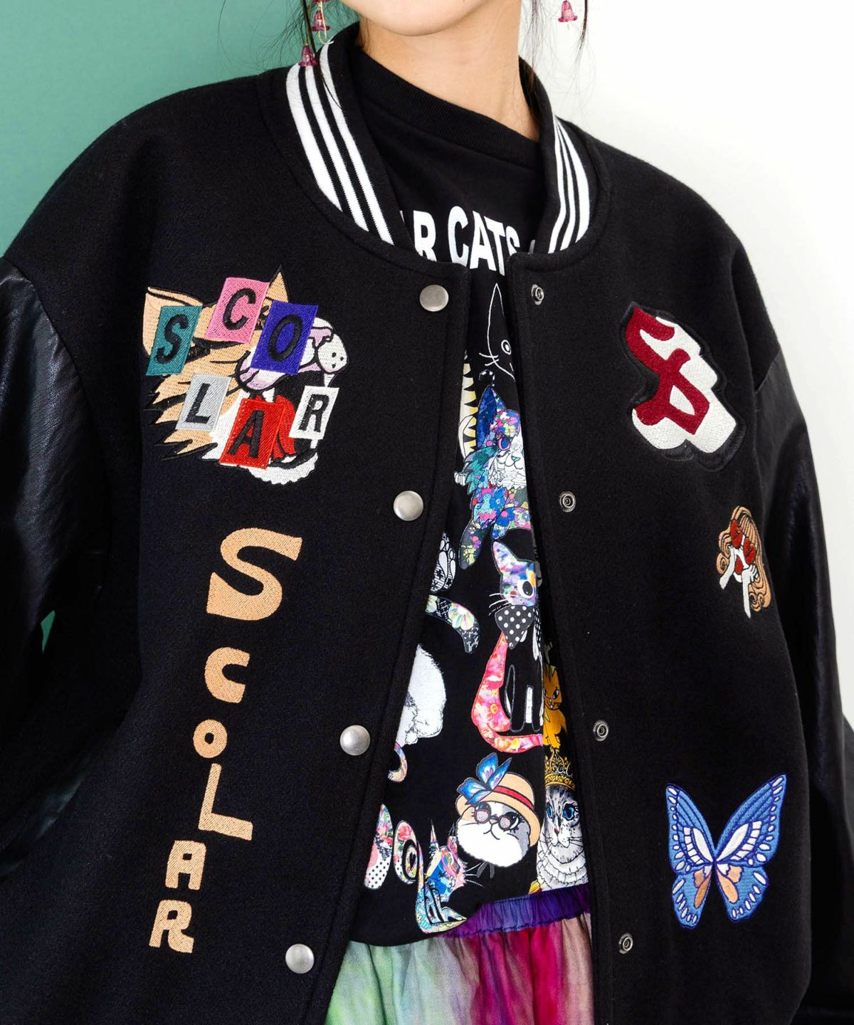 メルトン×合皮 異素材切替スタジャン-7