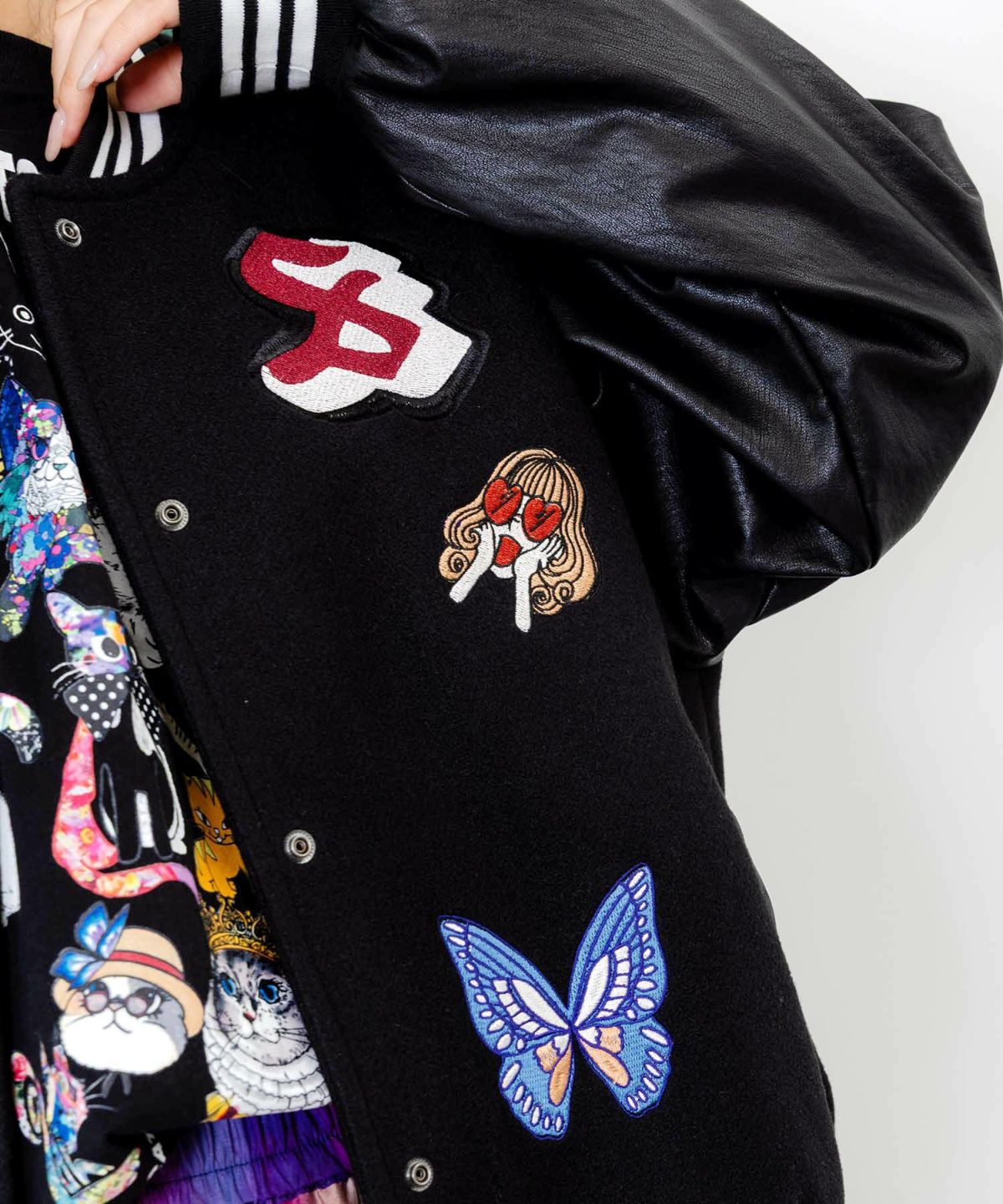 メルトン×合皮 異素材切替スタジャン-8