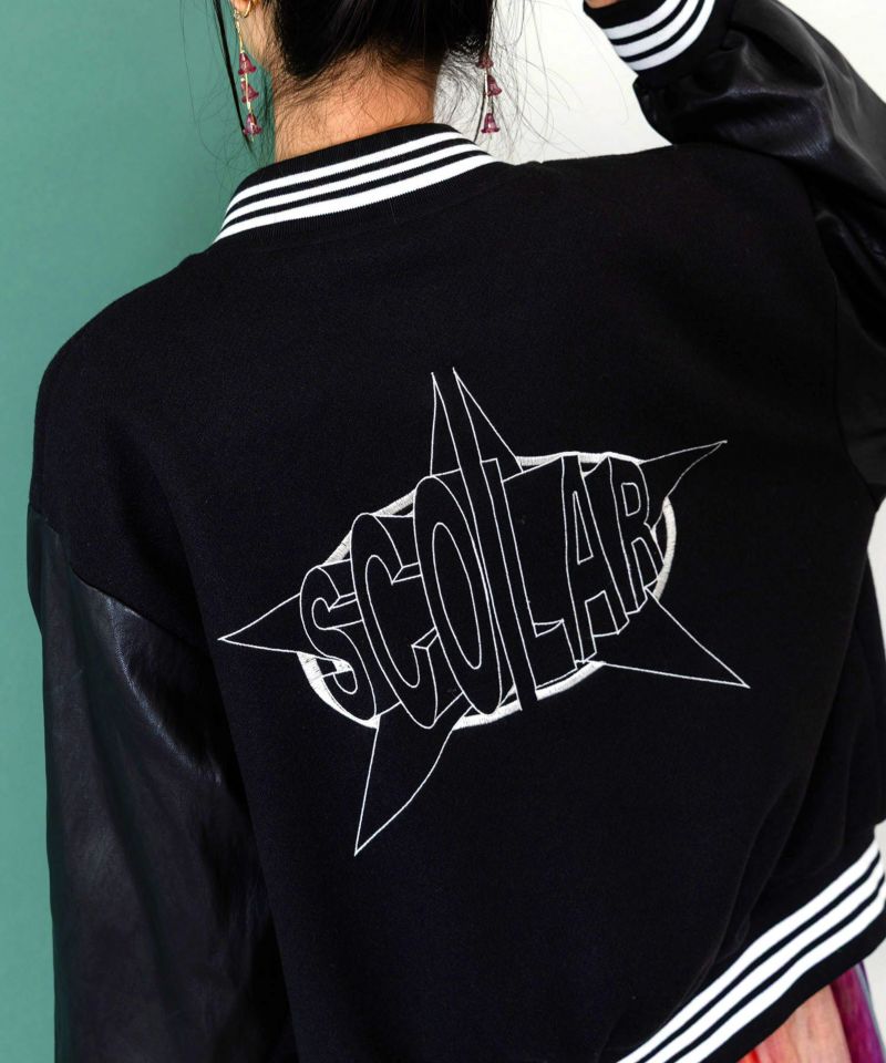 メルトン×合皮 異素材切替スタジャン-9