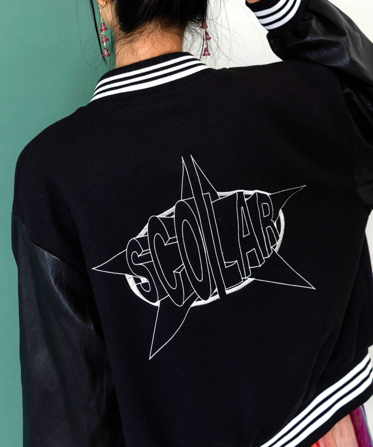 メルトン×合皮 異素材切替スタジャン-9