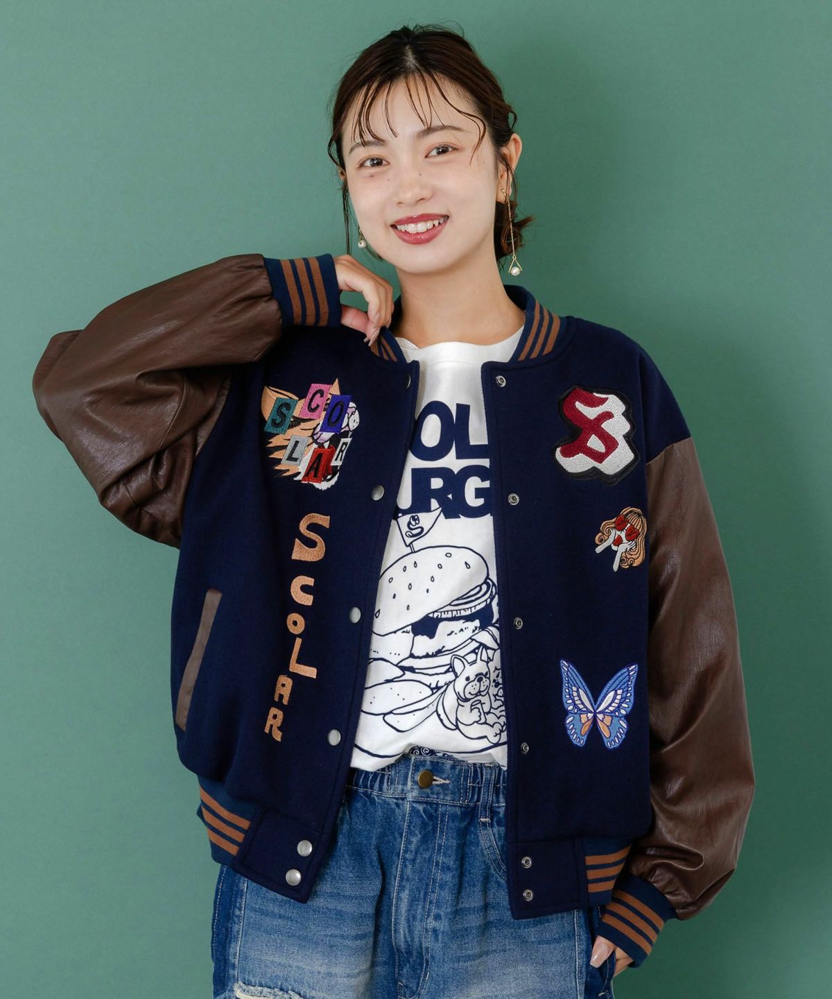 メルトン×合皮 異素材切替スタジャン-10