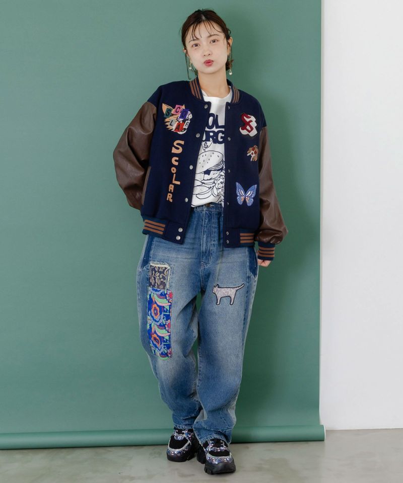 メルトン×合皮 異素材切替スタジャン-11