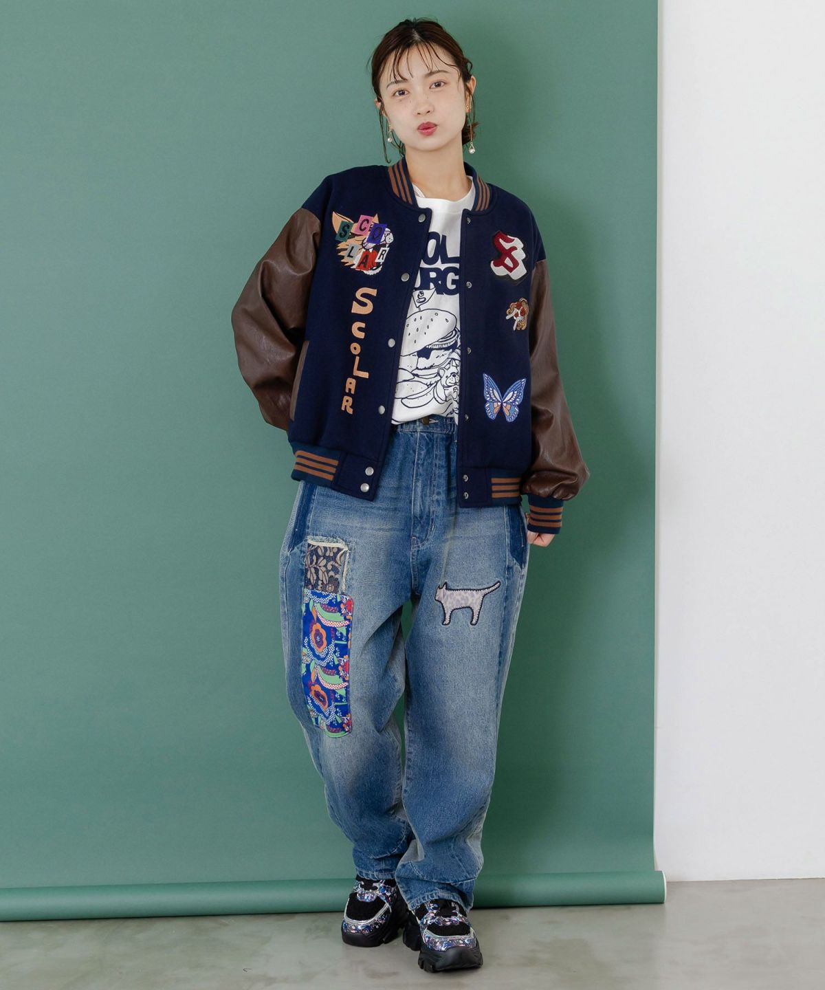 メルトン×合皮 異素材切替スタジャン-11