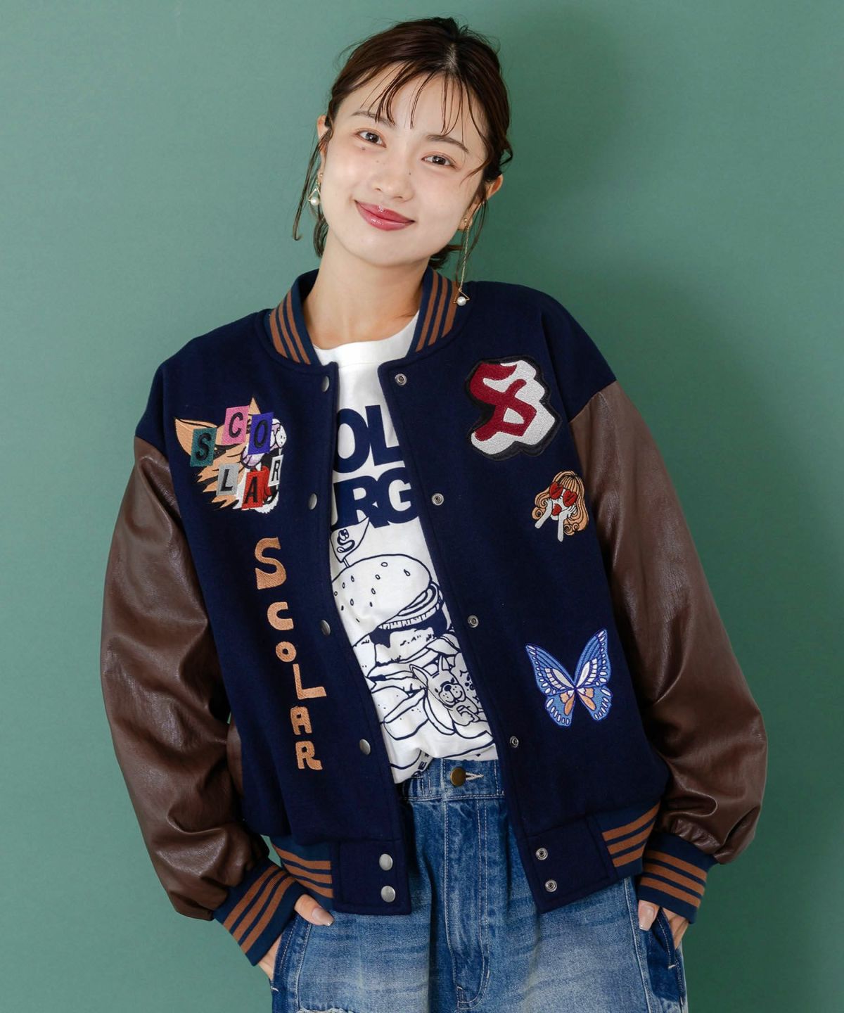 メルトン×合皮 異素材切替スタジャン-12