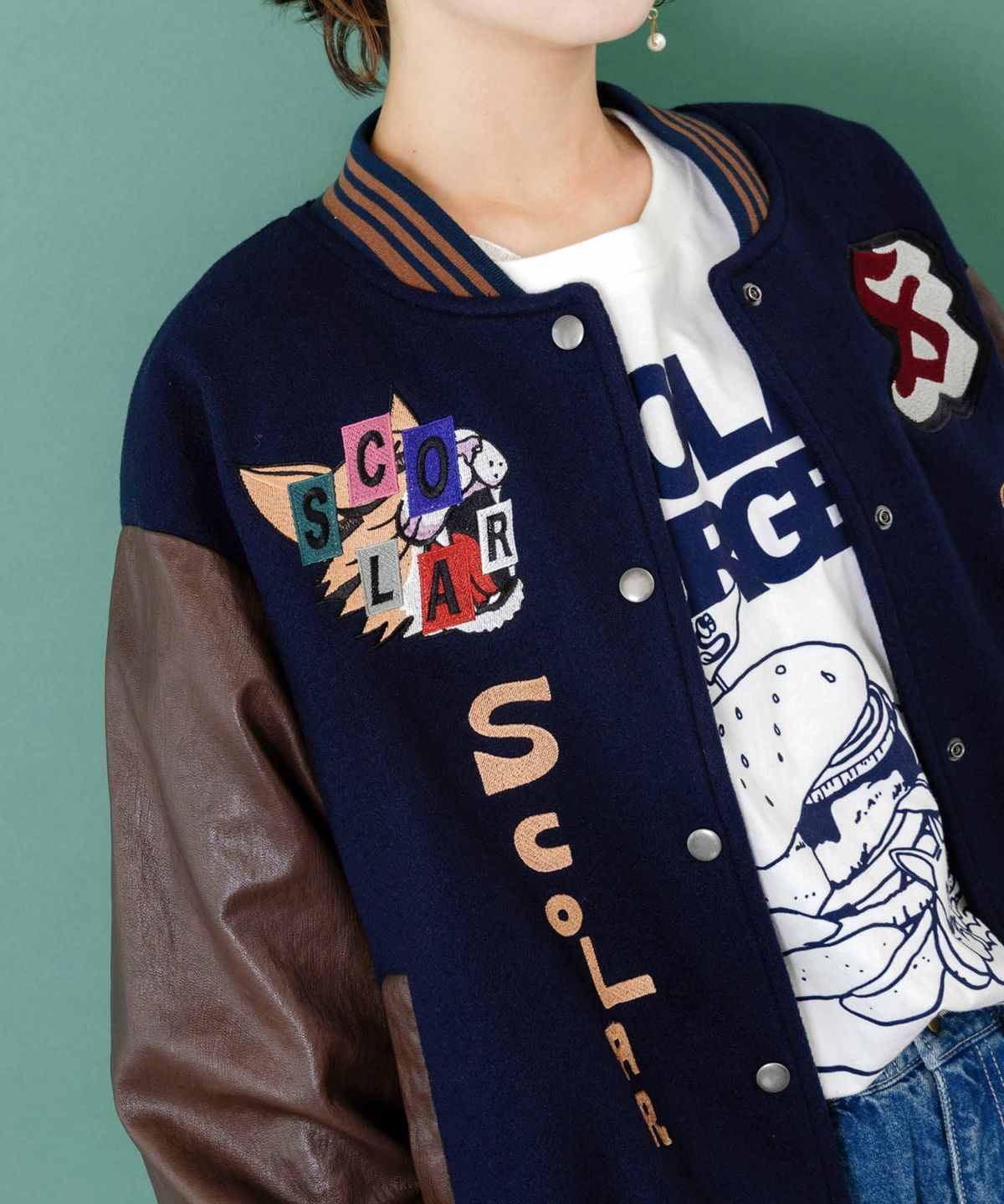 メルトン×合皮 異素材切替スタジャン-15