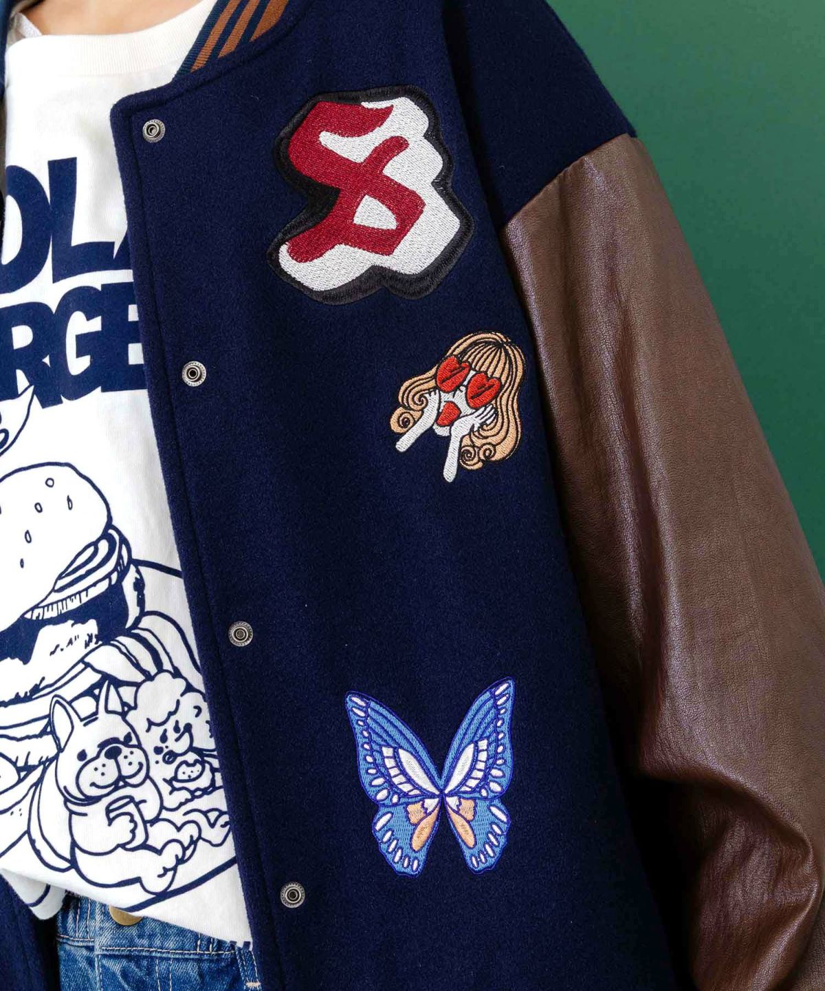 メルトン×合皮 異素材切替スタジャン-16