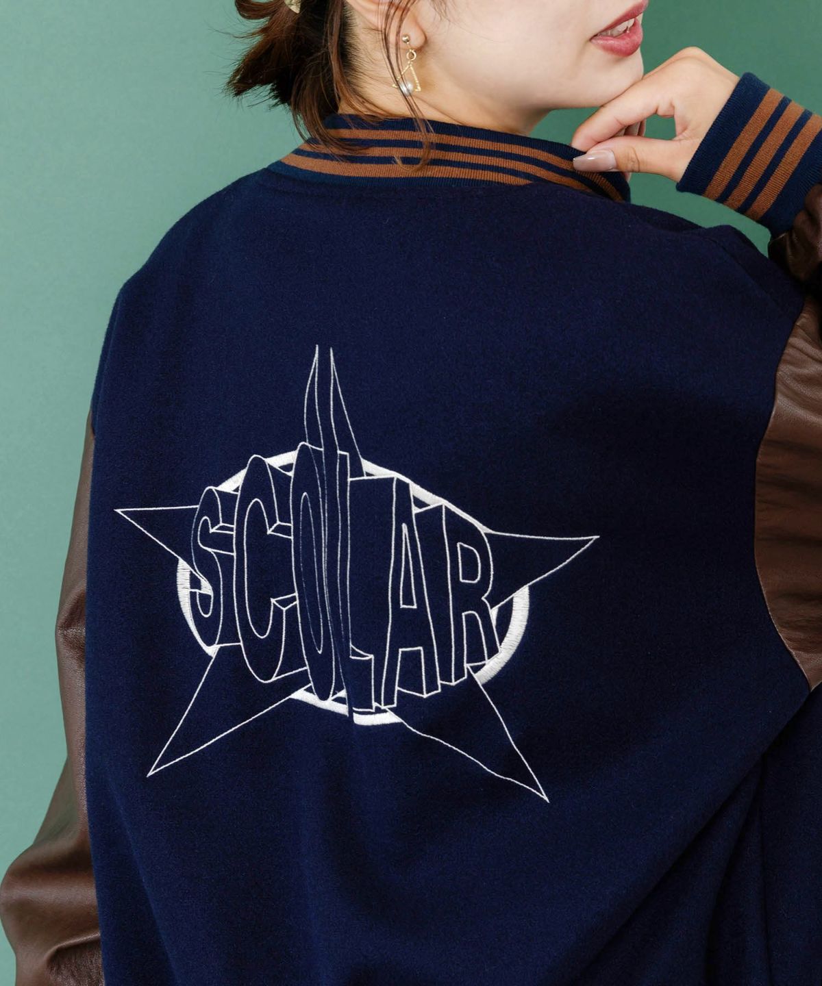 メルトン×合皮 異素材切替スタジャン-17