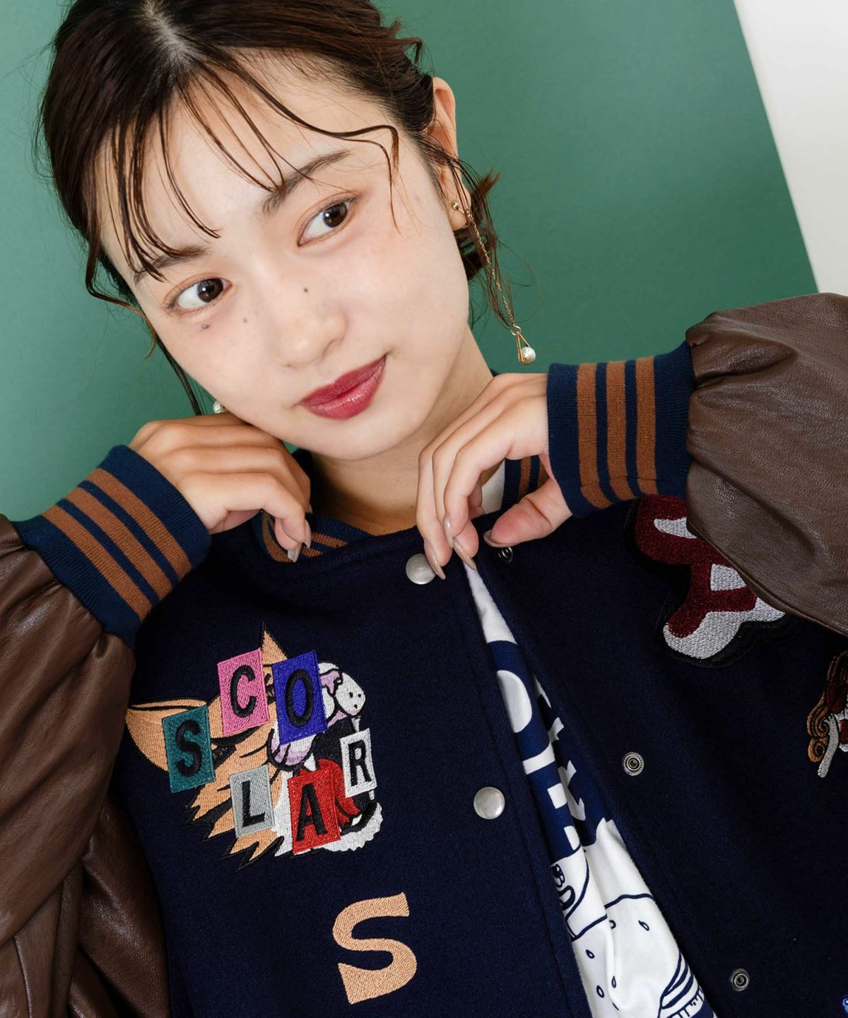 メルトン×合皮 異素材切替スタジャン-18