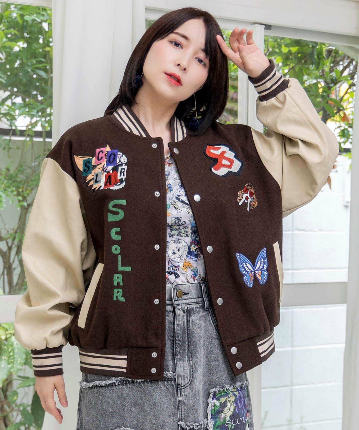 メルトン×合皮 異素材切替スタジャン-19