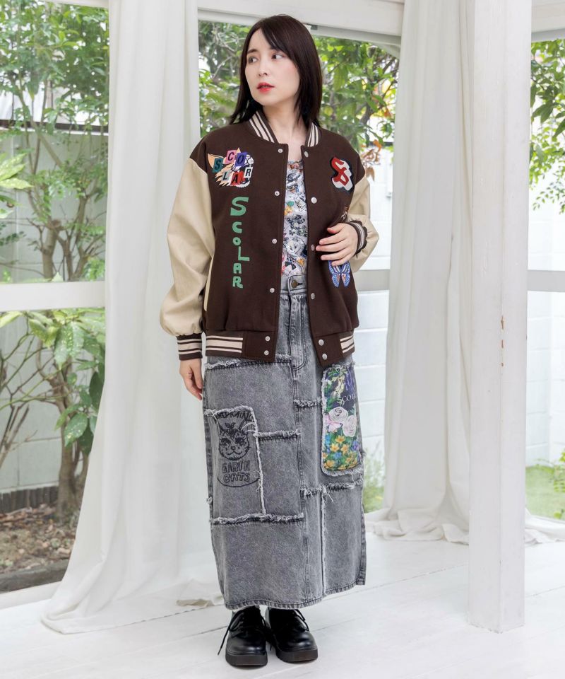 メルトン×合皮 異素材切替スタジャン-20