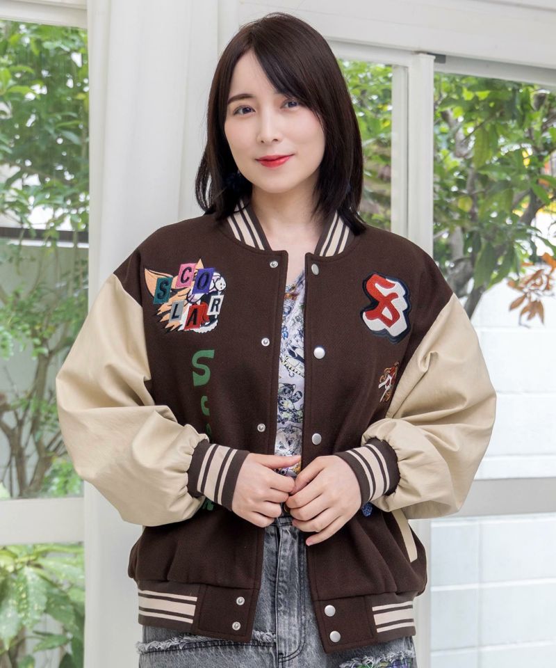 メルトン×合皮 異素材切替スタジャン-21