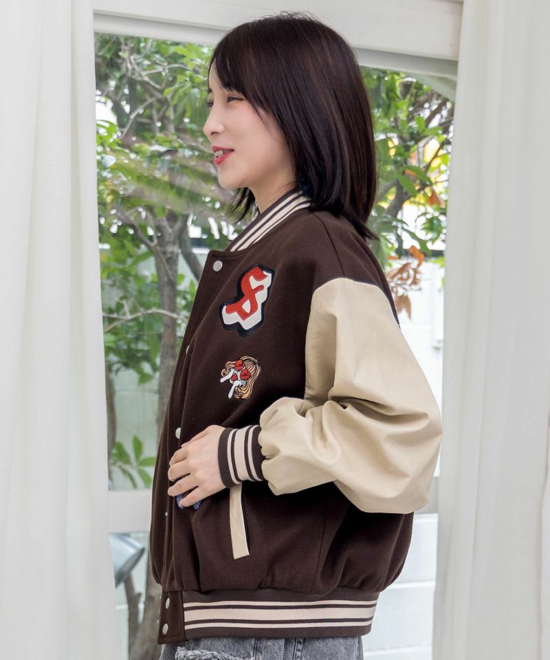 メルトン×合皮 異素材切替スタジャン-22