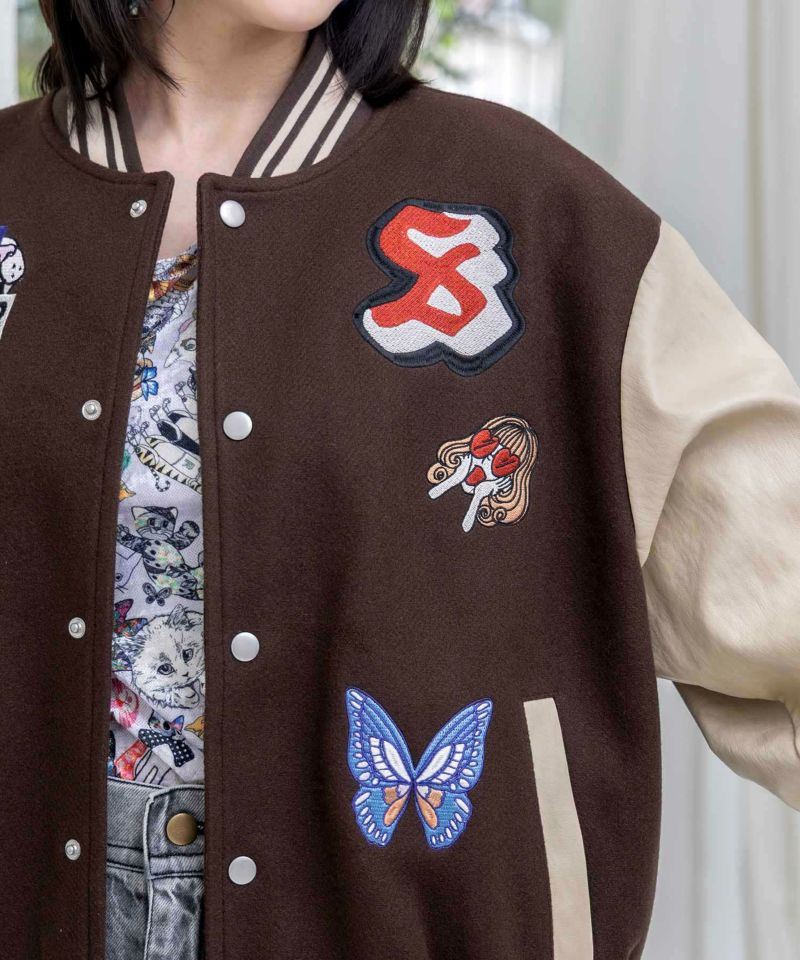 メルトン×合皮 異素材切替スタジャン-25