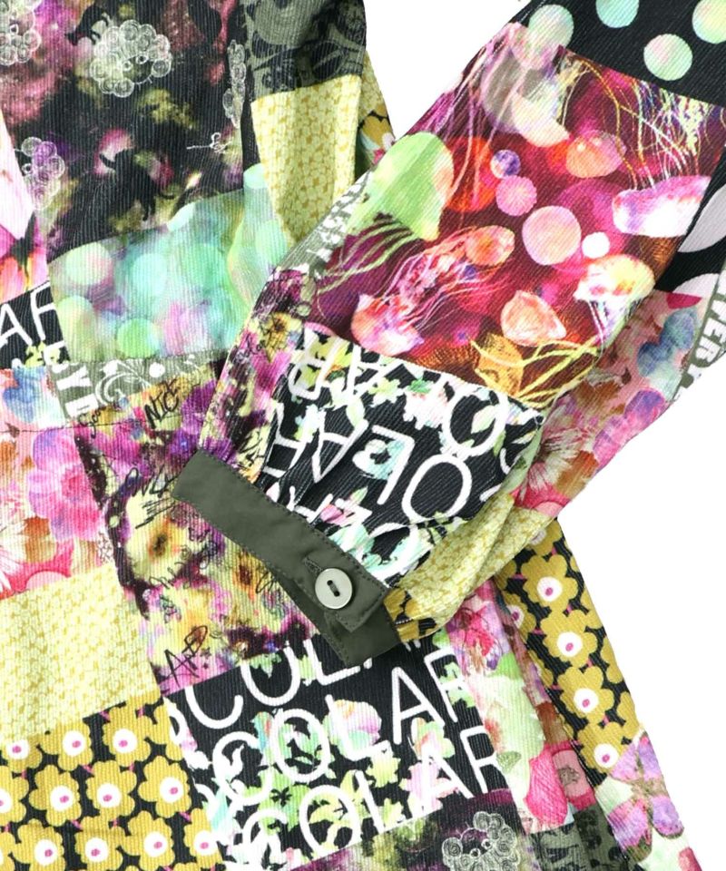 パッチワーク風総柄ドロスト前開きワンピース-20