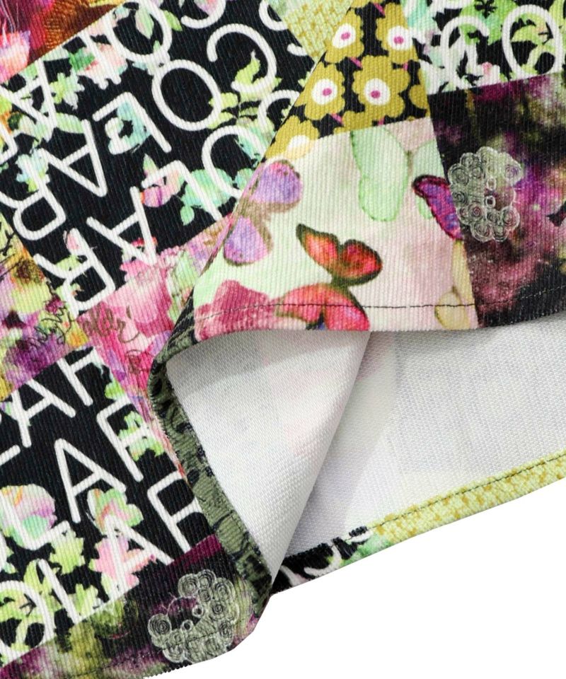 パッチワーク風総柄ドロスト前開きワンピース-22