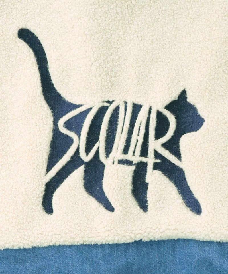 ボア×デニムの異素材切替フード付きブルゾン-14