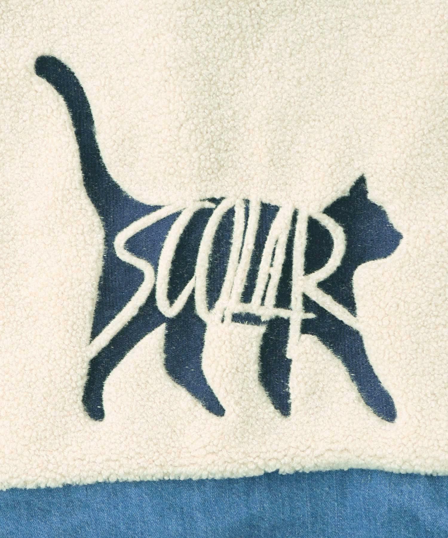 ボア×デニムの異素材切替フード付きブルゾン-14