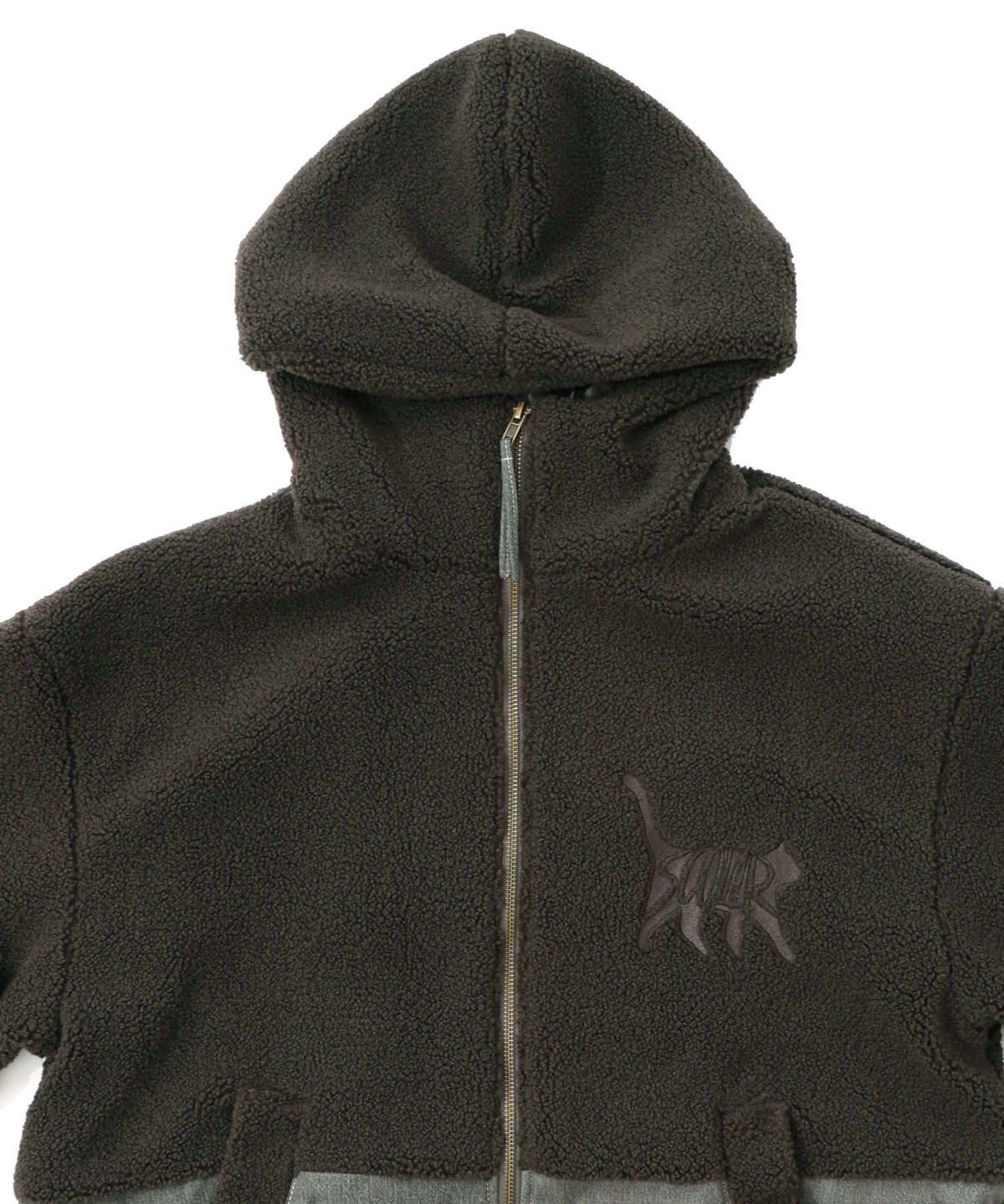 ボア×デニムの異素材切替フード付きブルゾン-15