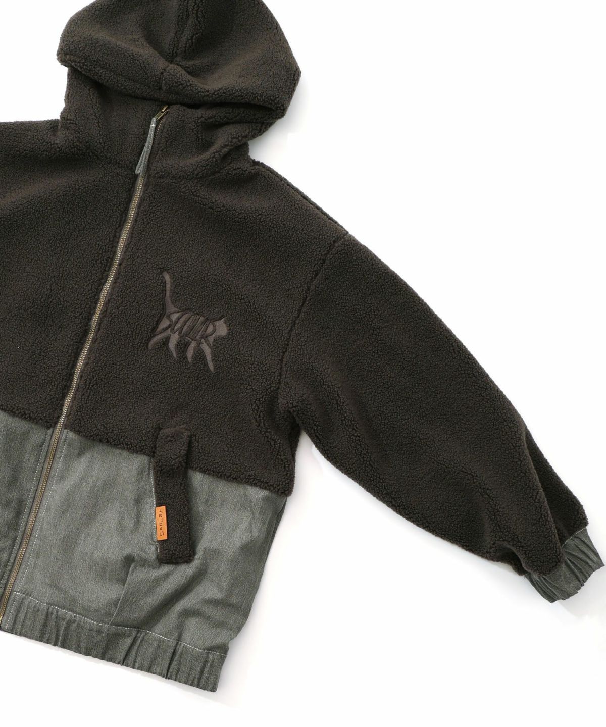 ボア×デニムの異素材切替フード付きブルゾン-16