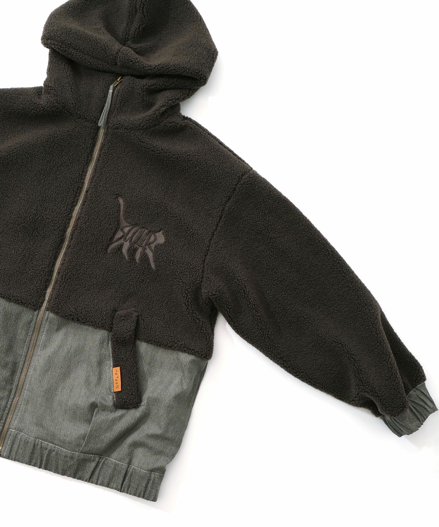 ボア×デニムの異素材切替フード付きブルゾン-16