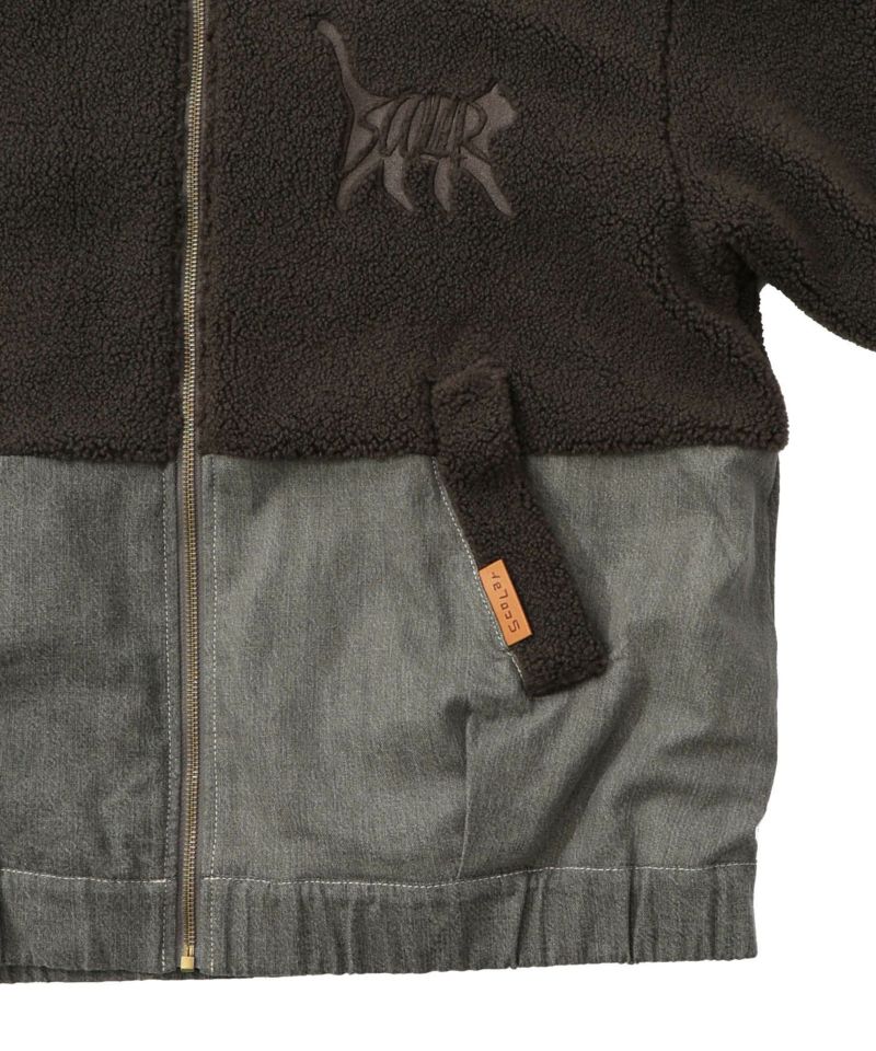 ボア×デニムの異素材切替フード付きブルゾン-18