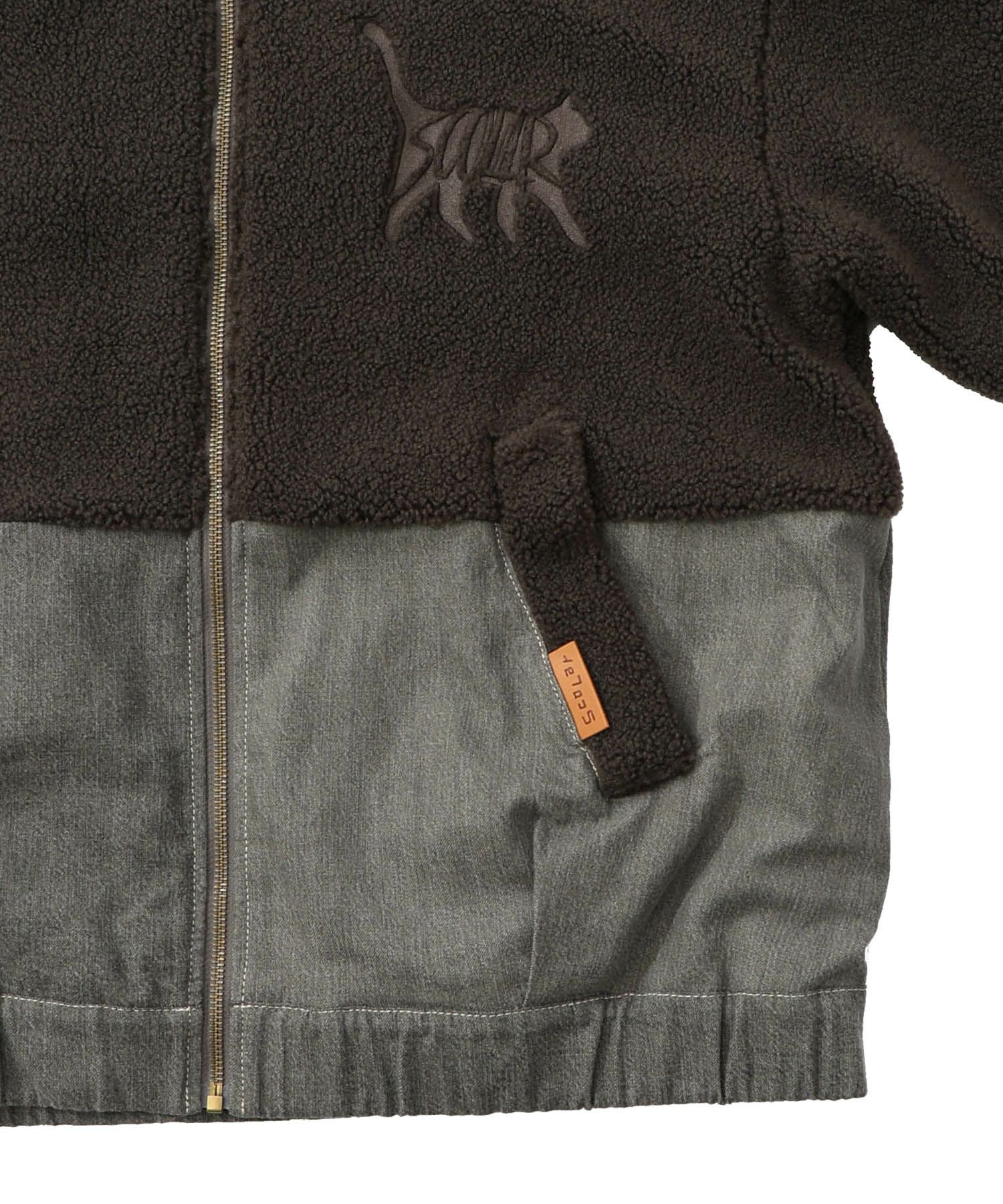 ボア×デニムの異素材切替フード付きブルゾン-18