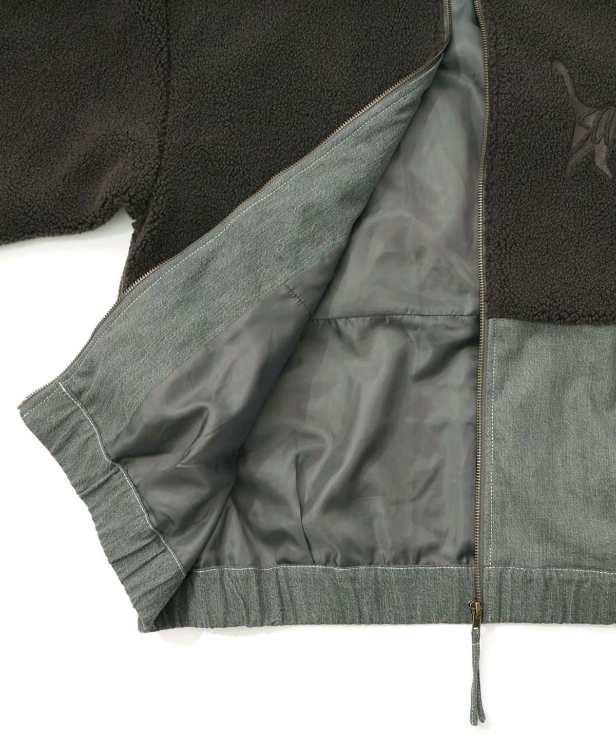 ボア×デニムの異素材切替フード付きブルゾン-19