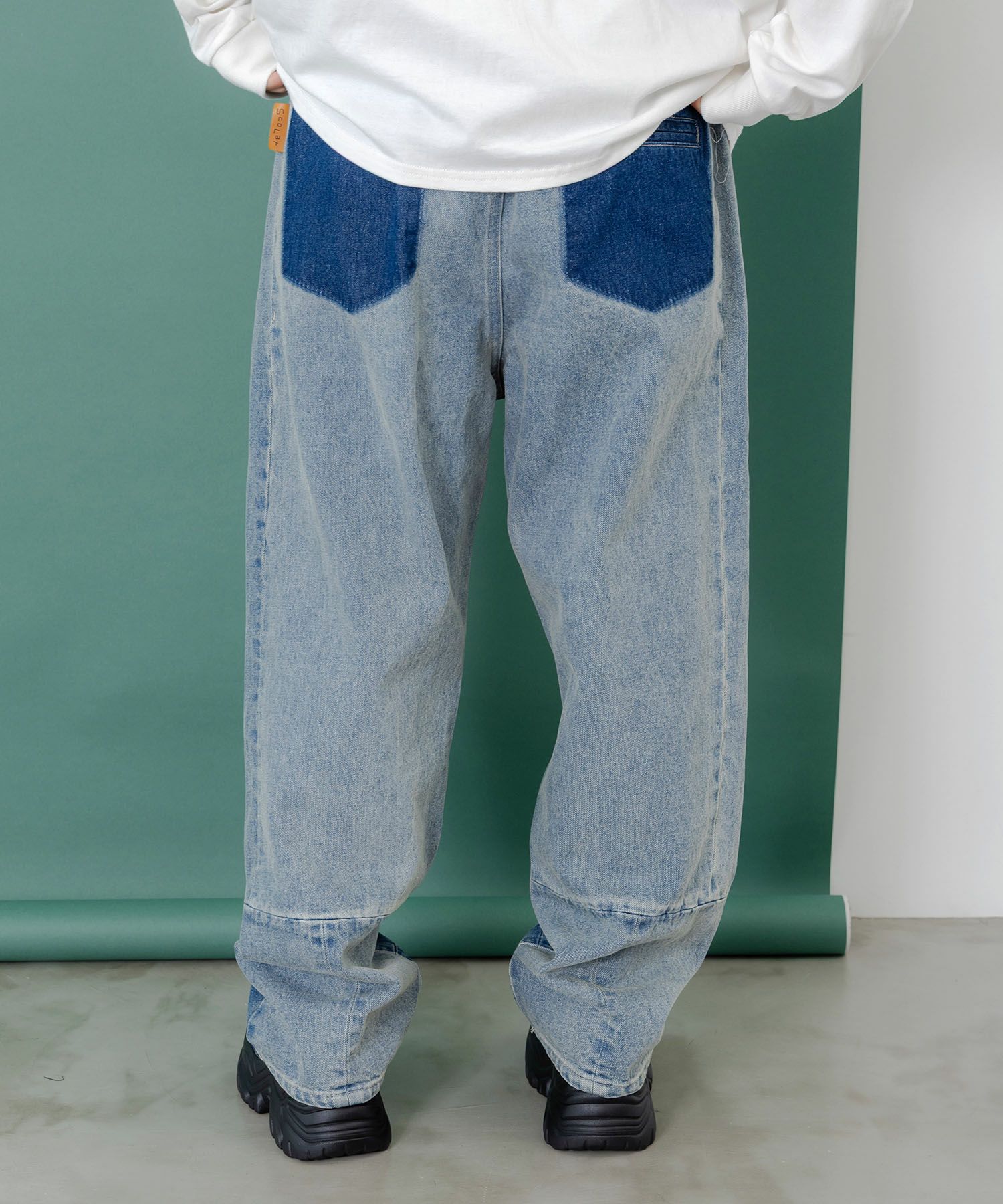 綿×レース異素材アップリケデニムパンツ-5