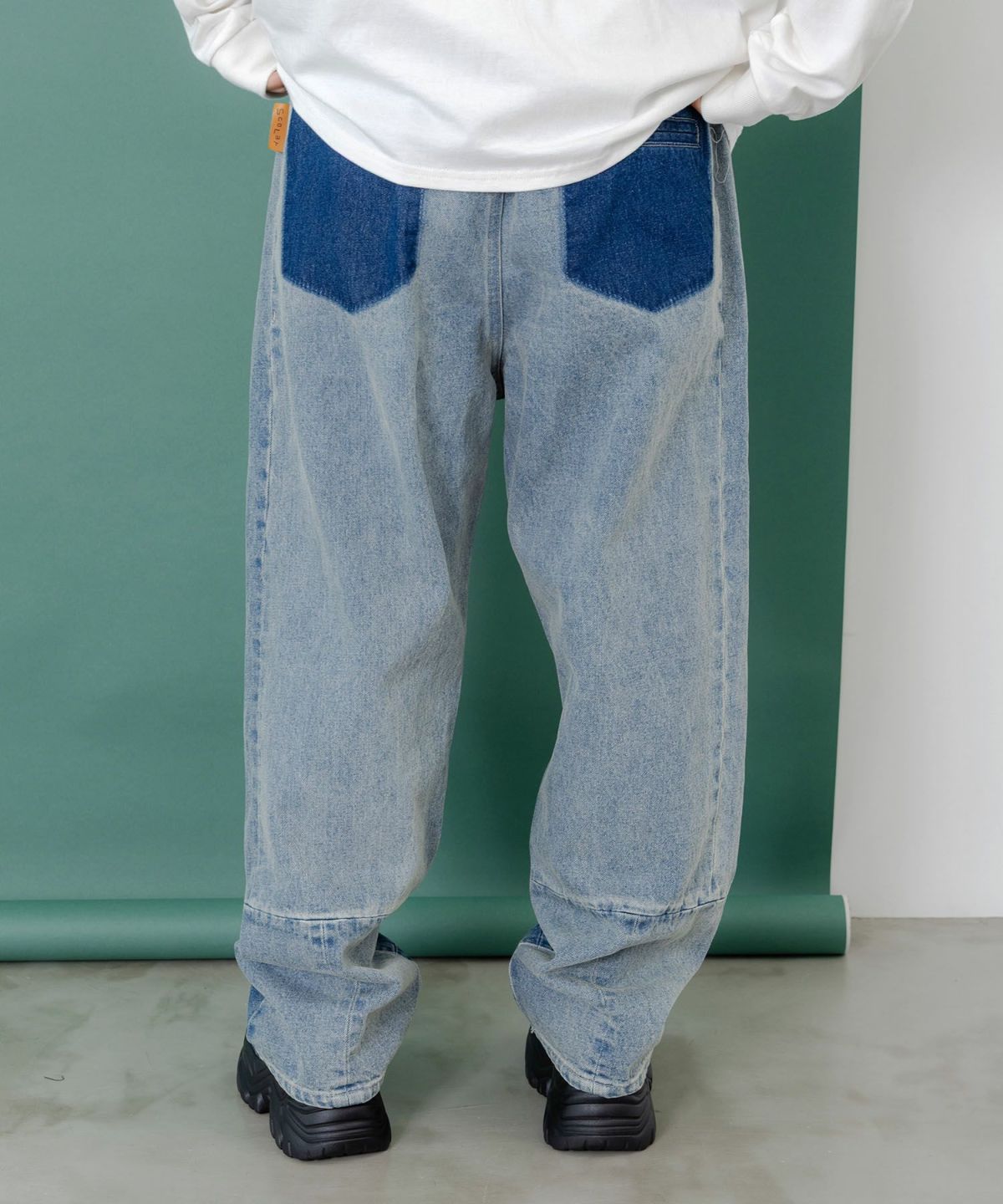 綿×レース異素材アップリケデニムパンツ-5