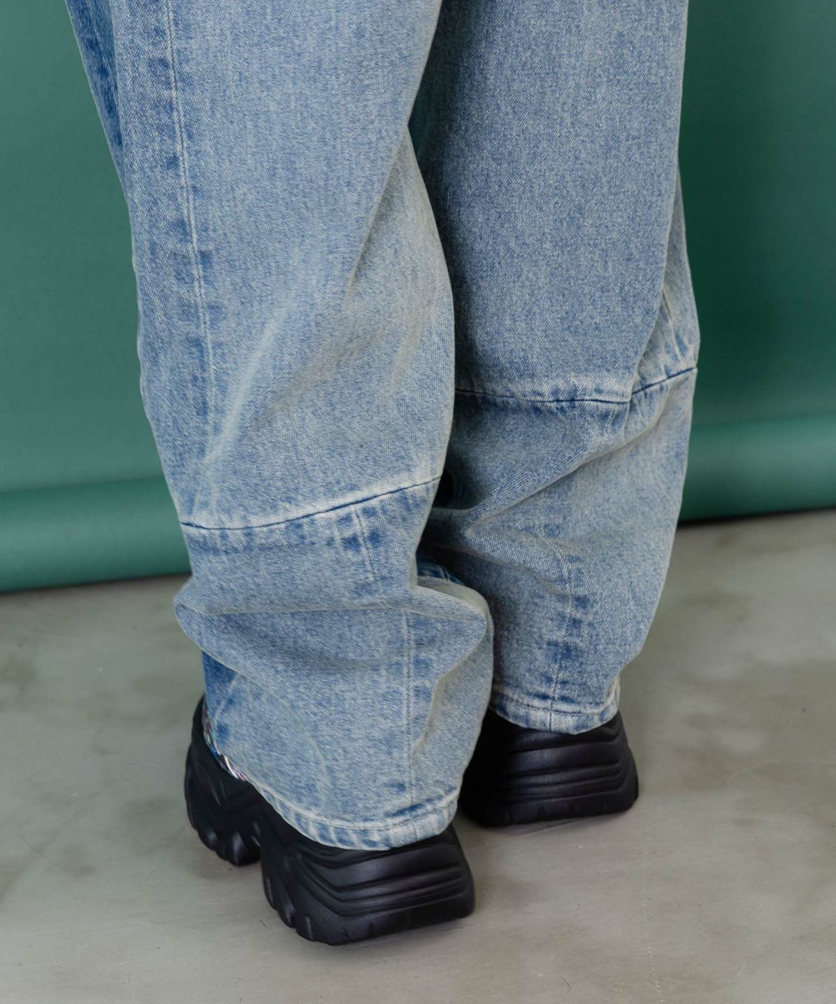 綿×レース異素材アップリケデニムパンツ-6