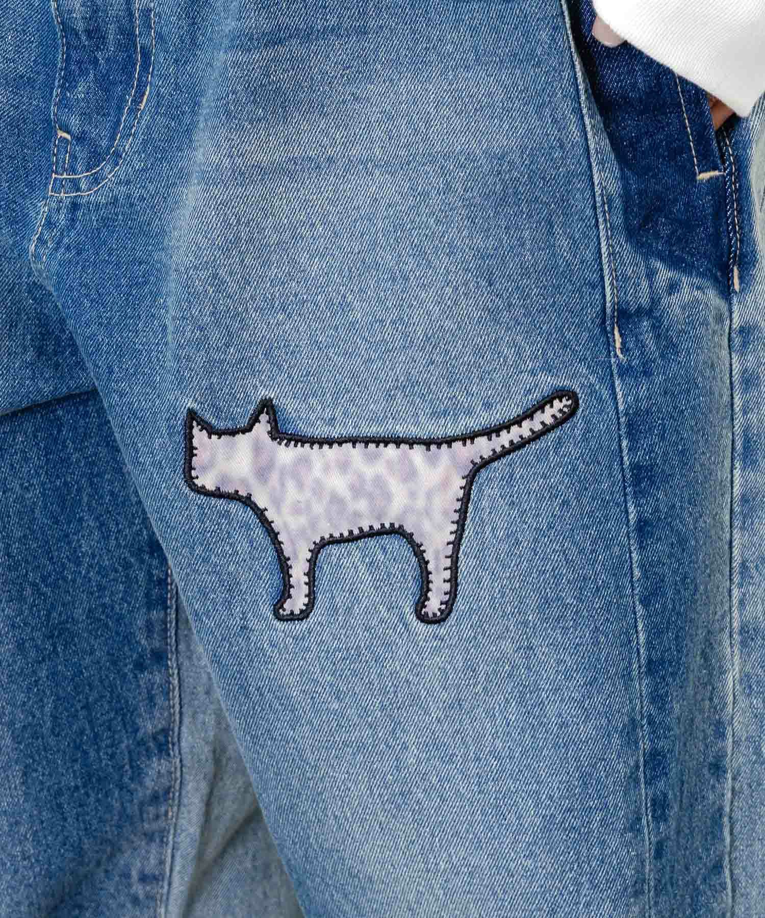 綿×レース異素材アップリケデニムパンツ-8