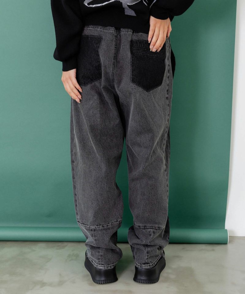 綿×レース異素材アップリケデニムパンツ-13