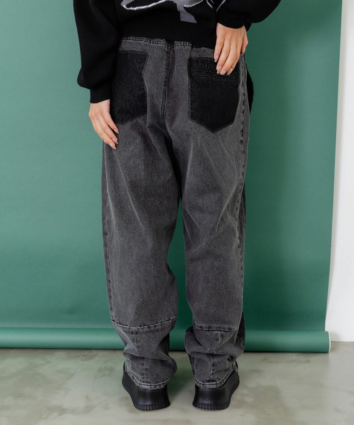 綿×レース異素材アップリケデニムパンツ-13